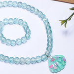 El Regalo 2 PCs Resin Shell Pendant Colorful Sparkly Crackle Beads Pendant Necklace & Bracelet Set for Kids/Girls- Christmas/Birthday Gift for Girls Kids (Ocean Blue)