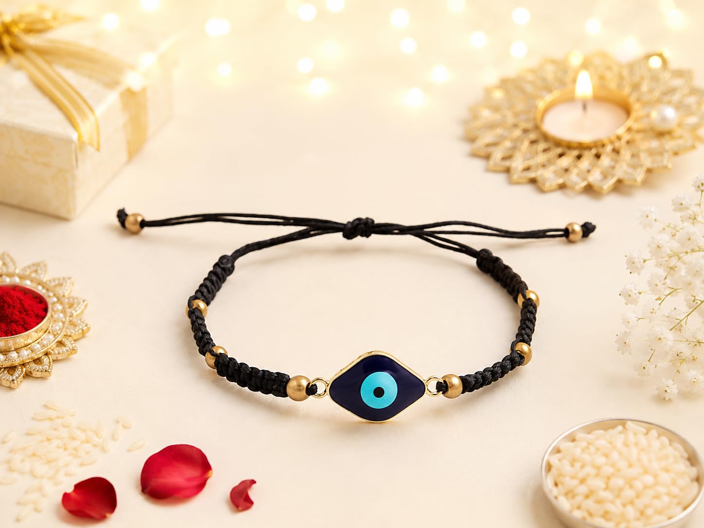 El Regalo Evil Eye Bracelet Rakhi for Brother with Roli Chawal in Gift Box