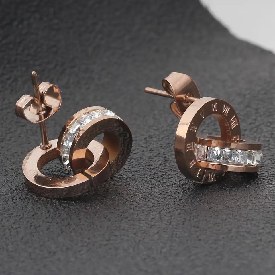 El Regalo Stainless Steel Ati Tarnish- NO RUST Earrings- Rose Gold Plated Stainless Steel Cute Stud Earrings for Women/Girls (Round Earrings)