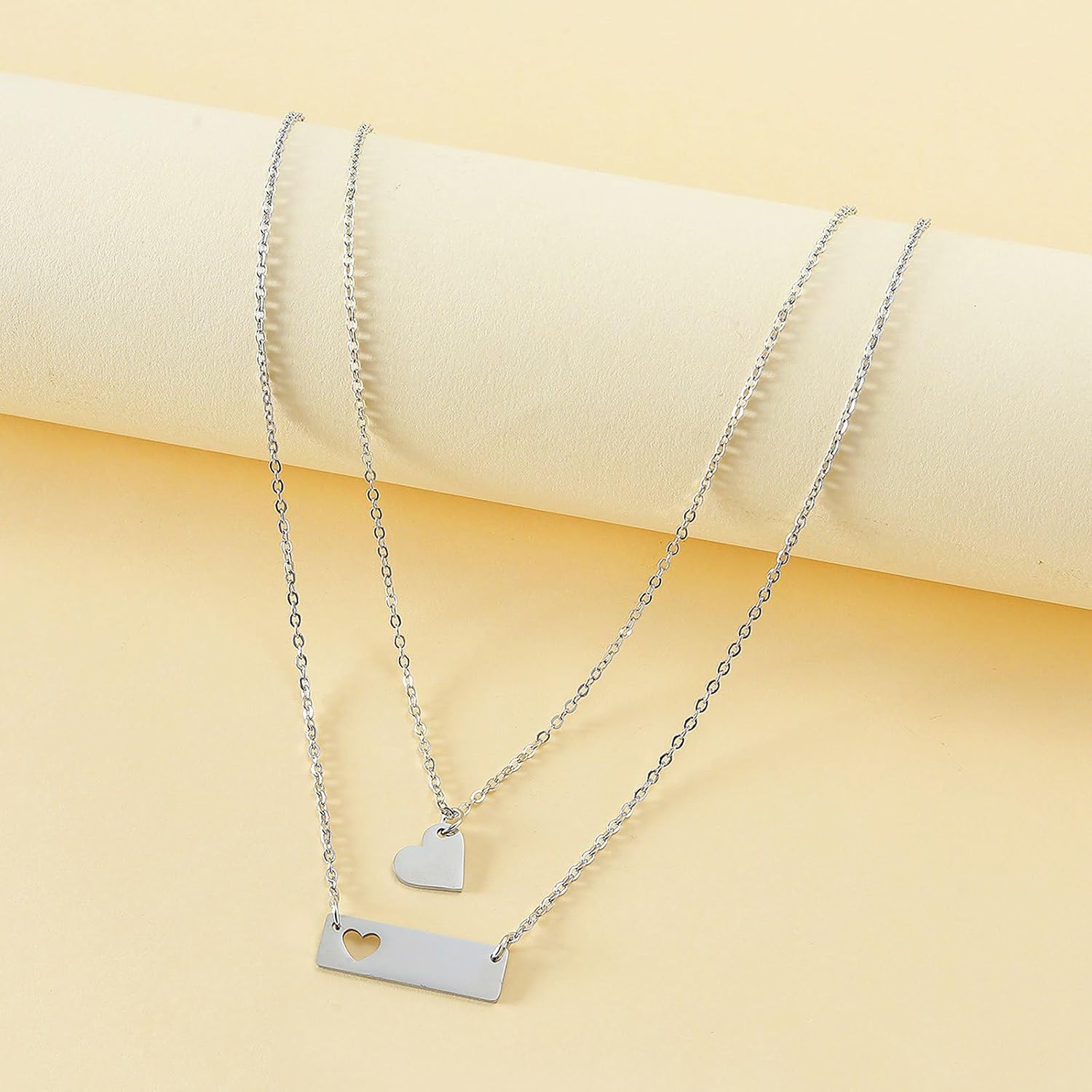 El Regalo Women & Girls 2PCs Stainless Steel Cut Out Heart Charm Mother & Daughter Clavicle Necklace- Hollow Heart Matching Necklaces Set for Mom & Daughter- Symbol of Eternal Bond