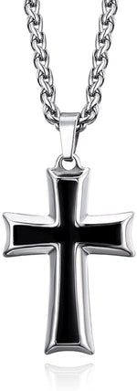 El Regalo 1 PC Men's Stainless Steel Necklace for Boys/Men- Gift for Him- Razor, Rings, Football, Cross (Cross Style2)