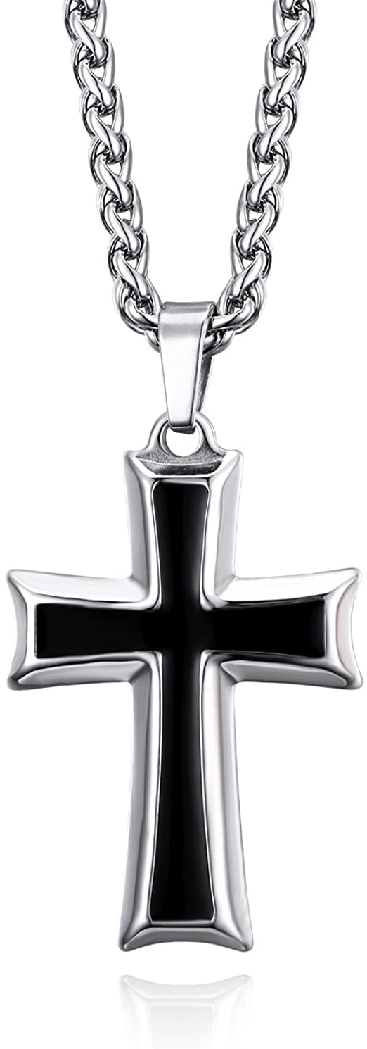 El Regalo 1 PC Men's Stainless Steel Necklace for Boys/Men- Gift for Him- Razor, Rings, Football, Cross (Cross Style2)