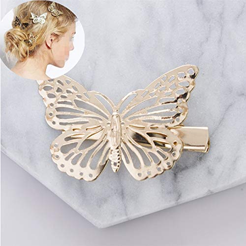 El Regalo 2 Pcs Barrette Hollow Out Golden Butterfly Metal Hair Clips For Girls & Women (Set Of 2) (Golden)
