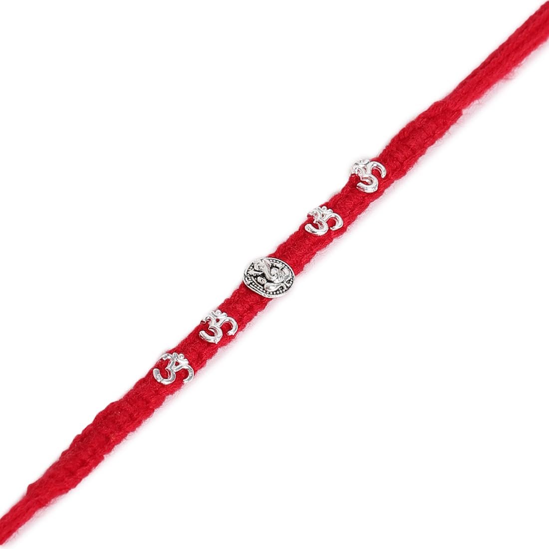 El Regalo Boy's Om Ganesha Swastik Red Moli Thread Rakhi For Brother/Bhai/Bhaiya- Auspicious Om/Aum, Ganesha, Satiya Mauli Rakhi With Roli Chawal Shagun, Message Card In Rakhi Gift Box