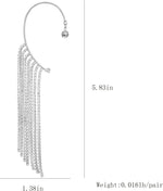 El Regalo 1 Pair Shining Long Tassel Earcuff Climber Earring- Contemporary Ear Cuff Wrap, No Piercing Ear Climber Earring for Girls & Women (Silver)