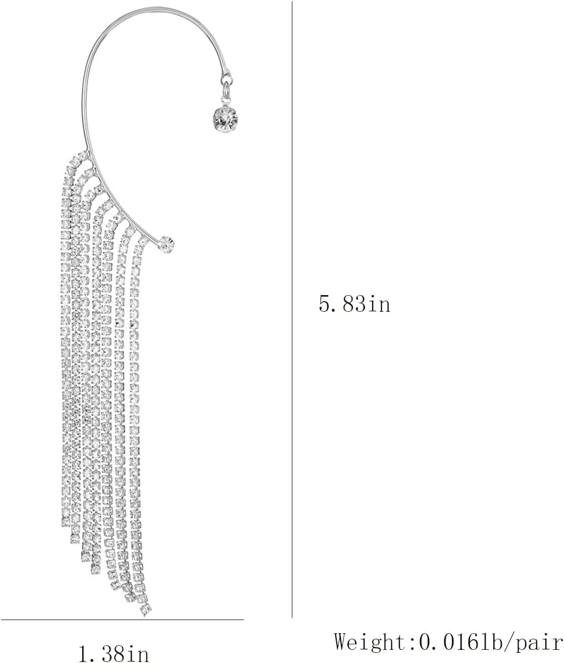 El Regalo 1 Pair Shining Long Tassel Earcuff Climber Earring- Contemporary Ear Cuff Wrap, No Piercing Ear Climber Earring for Girls & Women (Silver)
