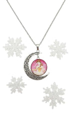 El Regalo Princess Crescent Moon Pendant Necklace for Girls- Enchanted Fairytale Character Jewelry with Filigree Detail, Silver-Tone Chain, Perfect Birthday Return Gift or Party for Toddlers and Kids (Style-4)