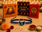 El Regalo Evil Eye Rakhi for Brother, Fancy Bracelet Rakhi with Roli Chawal in Gift Box (Moon Evil Eye -Blue)