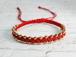 El Regalo Womens 2 Pcs Handmade Beaded Nazaria/Nazar Bracelet Cum Anklet Set- Black & Red Thread Anklet/Bracelet Set (Red Gold)