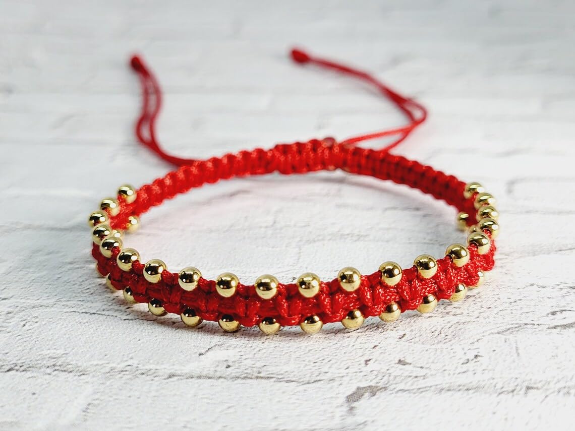 El Regalo Womens 2 Pcs Handmade Beaded Nazaria/Nazar Bracelet Cum Anklet Set- Black & Red Thread Anklet/Bracelet Set (Red Gold)