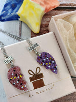 EL REGALO 2 Pcs Best-Friend Pink Purple Resin Heart Pendant Necklace Set For For Girls