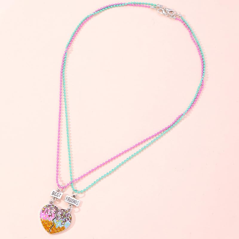 El Regalo Unisex 2 Pcs BFF Best Friend Split Matching Heart Pendant Necklaces Set- Colorful Chain Glitter Stars Heart Pendant Friendship Necklaces Set (Glitter Hearts)