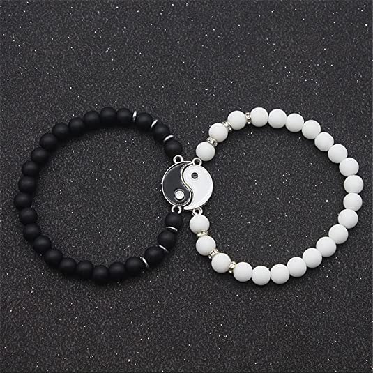 El Regalo 2 PCs Natural Stone Beads Stretchable Bracelets for Best Friends/Couples/Besties BFF Boyfriend Girlfriend