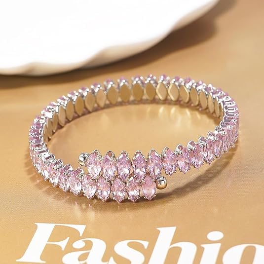 El Regalo Marquise Cut Crystals Tennis Bracelet for Women - Adjustable Bypass Wrap Bracelet, Cubic Zirconia Jewelry Gift (Pink)