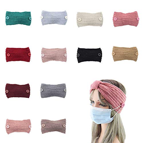 El Regalo Men's and Women's Woollen Knitted Winter Twist Warm Headband with Buttons for Face Mask Cover | Cold Weather Hair Accessories Head Wrap | (Grey)