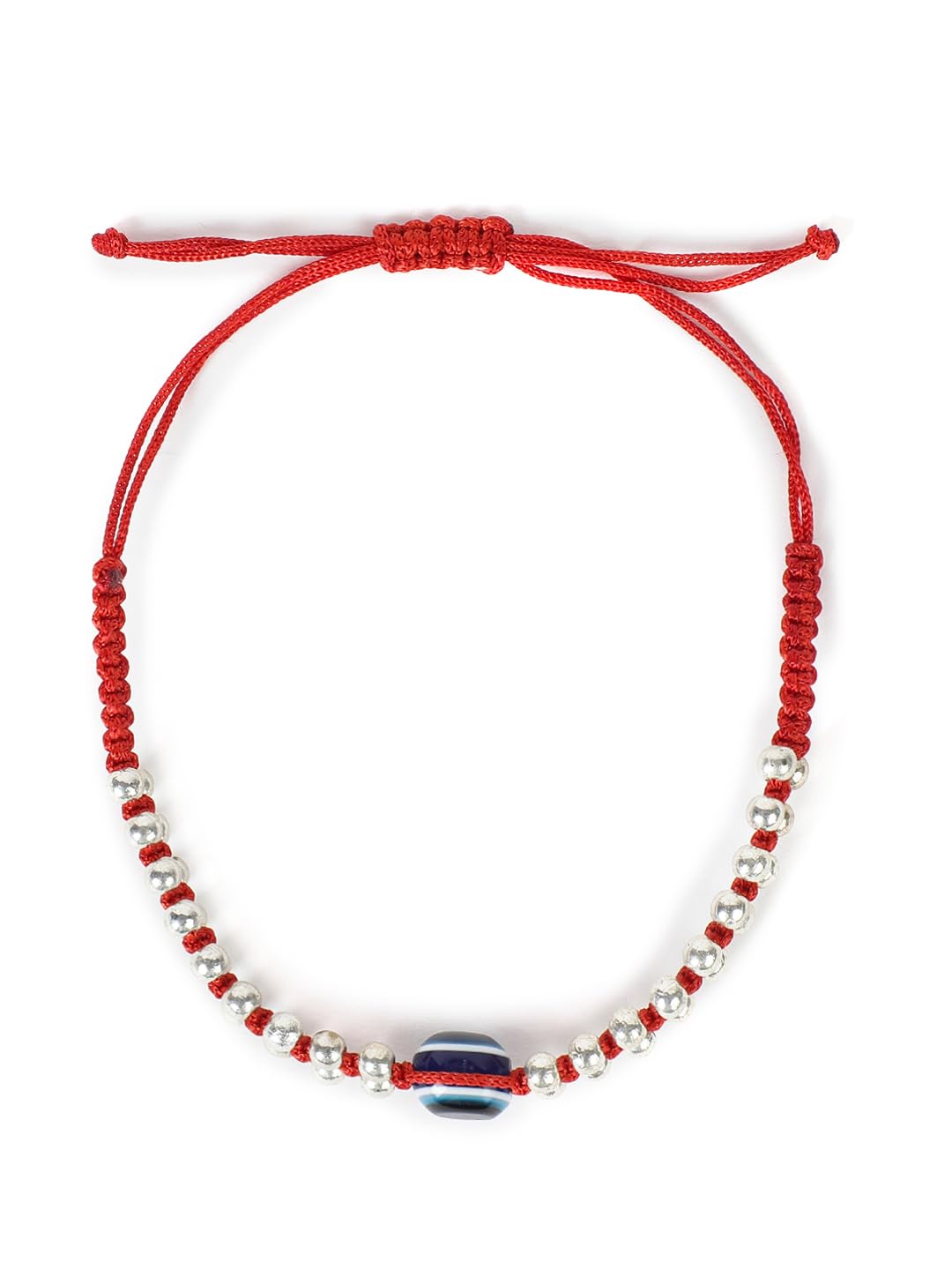 El Regalo Simple & Elegant Evil Eye Rakhi for Brother- Silver & Golden Beads Evil Eye Bracelet Rakhi for Brother/Bhai/Bhaiya with Roli Chawal in Rakhi Gift Box (Silver Red)