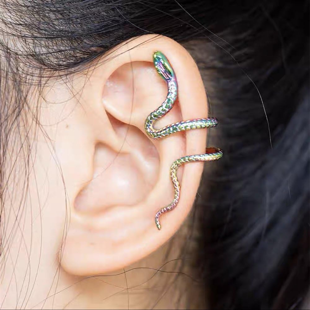 El Regalo 1PC Snake Cuff Wrap Earrings for Women & Girls- Snake Punk Retro Climber Ear Cuff - No Piercing Cartilage Ear Cuff Earrings for One Ear (Rainbow)