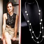 El Regalo Layered Faux Pearl Long Necklace for Women & Girls - Bohemian Chic Statement Jewelry | Simulated Pearls & Brass Snake Chain | Double Strand Sweater Necklace for Elegant Occasions (Silver)