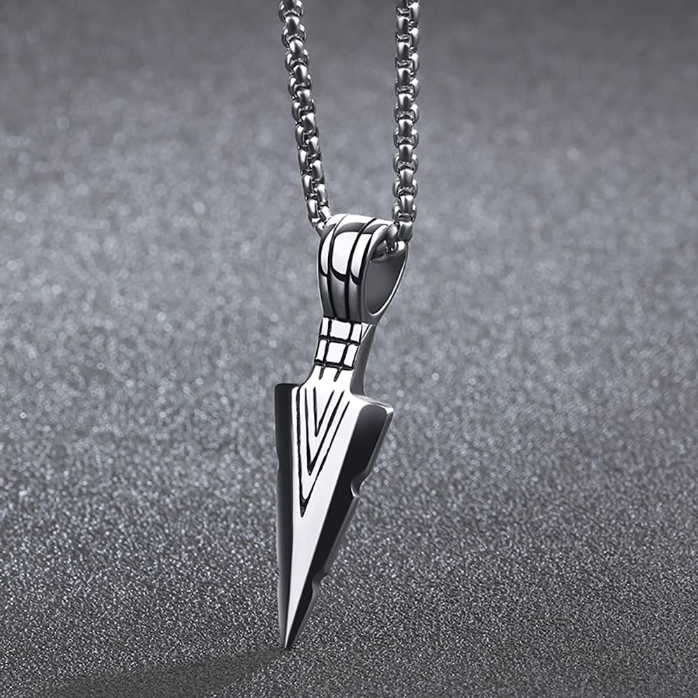 El Regalo Men's Stainless Steel Arrowhead Necklace for Boys/Men- Gift for Him (Silver Tone)
