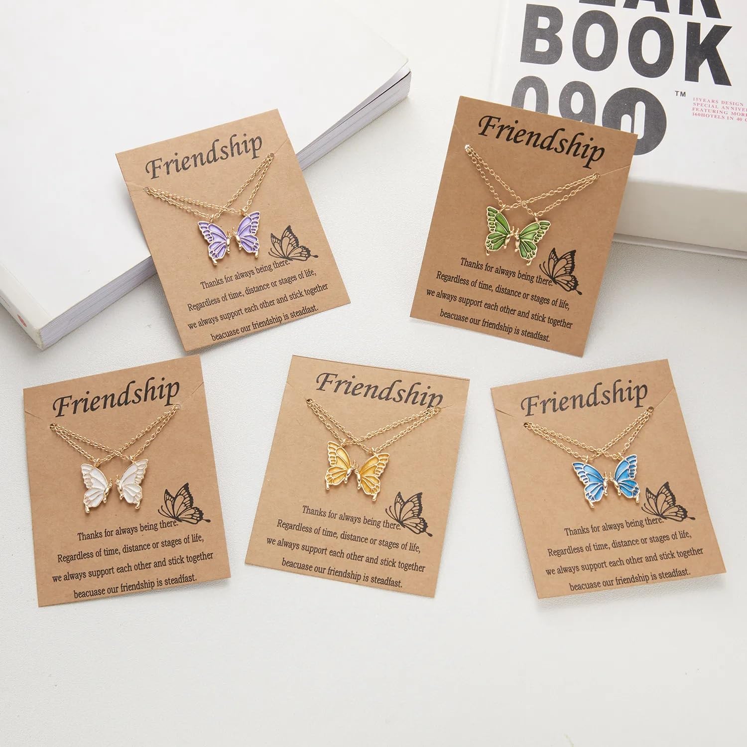 El Regalo 2 PCs Best Friend Butterfly Necklaces for Girls- Matching Butterfly Pendant Necklace Set BFF Friendship Necklace, Dainty Jewelry Gifts for Women Teen Girls (Green BF Butterfly)