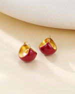 El Regalo Chunky 18K Gold Plated Enamel Hoop Earrings for Women & Girls | Elegant Bold Teardrop Huggie Hoops | Fancy Western Statement Jewellery | Glossy Curved Design for Casual Wear, Office & Party (Deep Crimson Red)