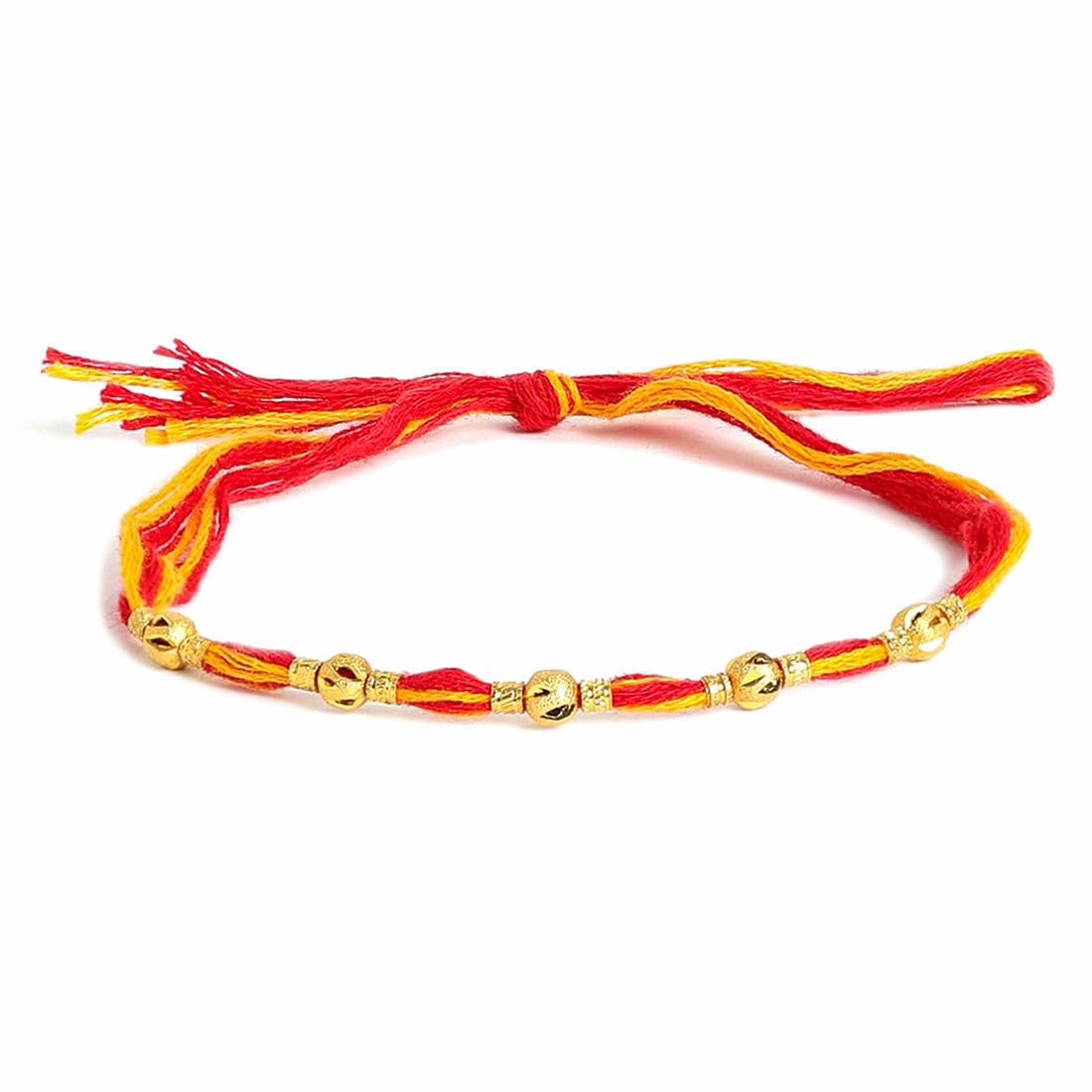 El Regalo 2PCs Red & Yellow Moli Thread Rakhi Combo Set for Brother- Auspicious OM, Ganesha, Satiya, Lion etc. Mauli Rakhi with Roli Chawal Shagun, Message Card in Rakhi Gift Box (Option-5)