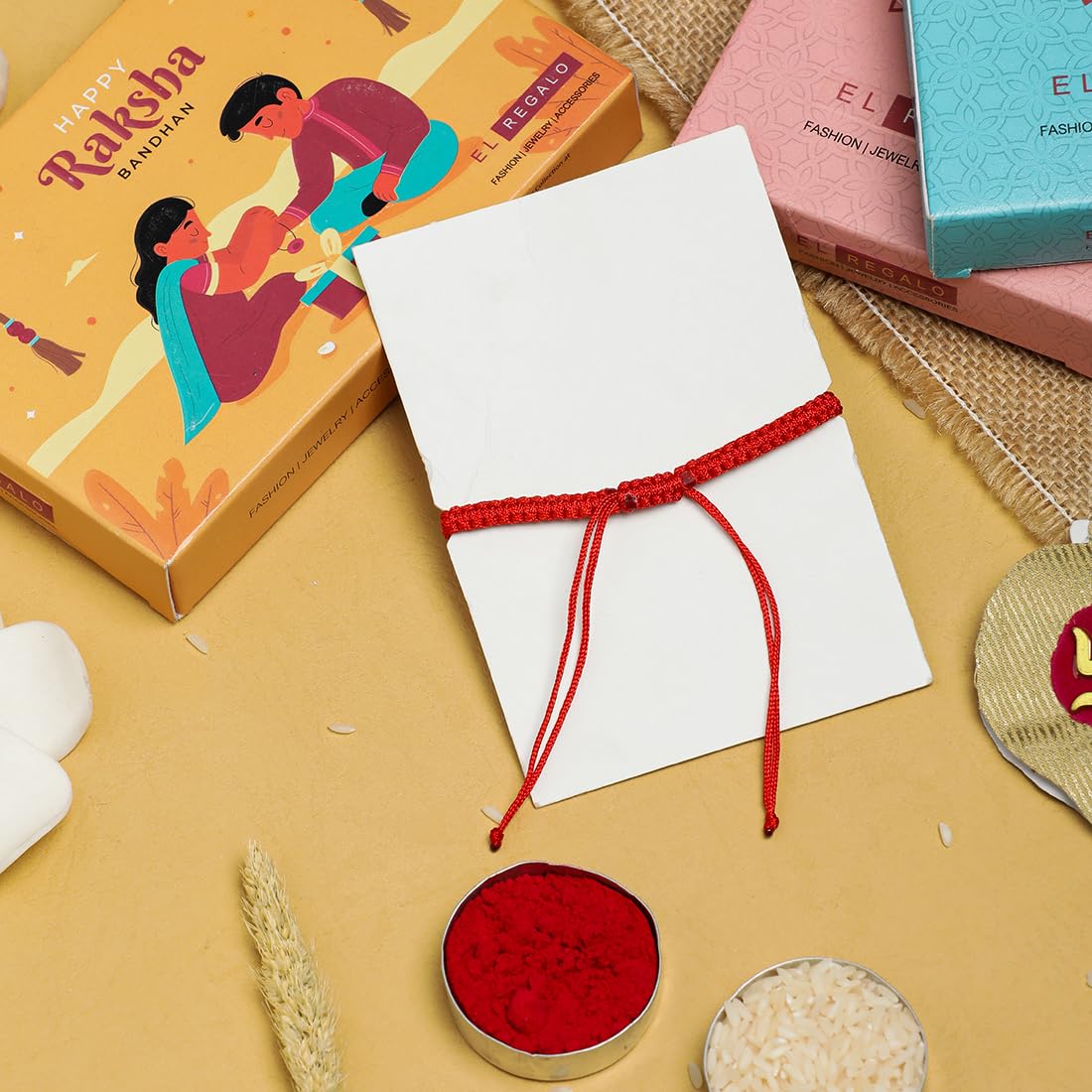 El Regalo 1PC Cute Brother Sister Bond Rakhi- Anti Tarnish Stainless Steel Brother-Sister Holding Hand Charm Rakhi with Roli Chawal, Message Card in Rakhi Gift Box