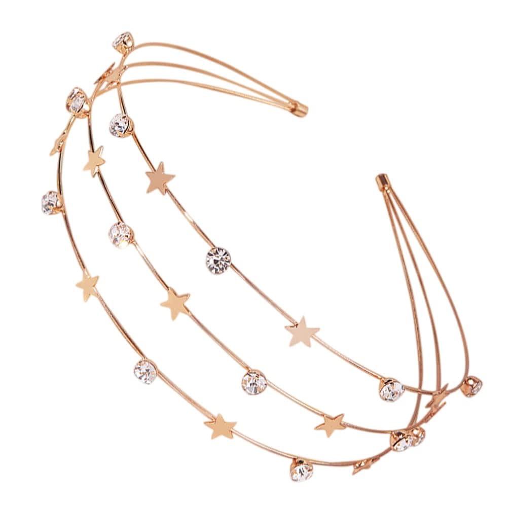 El Regalo Multi Layered Tiara Hairbands- Retro Star, Moon, Pearls, Flowers, Rhinestone Hairband/Headband for Kids/Girls & Women - Wedding Bridal Bridesmaid Hair Accessories (Stars & Crystal)