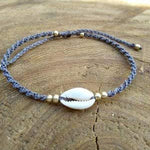 El Regalo 1 PC Bohemian Cowrie Beads Shell Adjustable Bracelets cum Anklets for Girls & Women | Macram Jewelry (Gray)