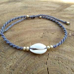 El Regalo 1 PC Bohemian Cowrie Beads Shell Adjustable Bracelets cum Anklets for Girls & Women | Macram Jewelry (Gray)