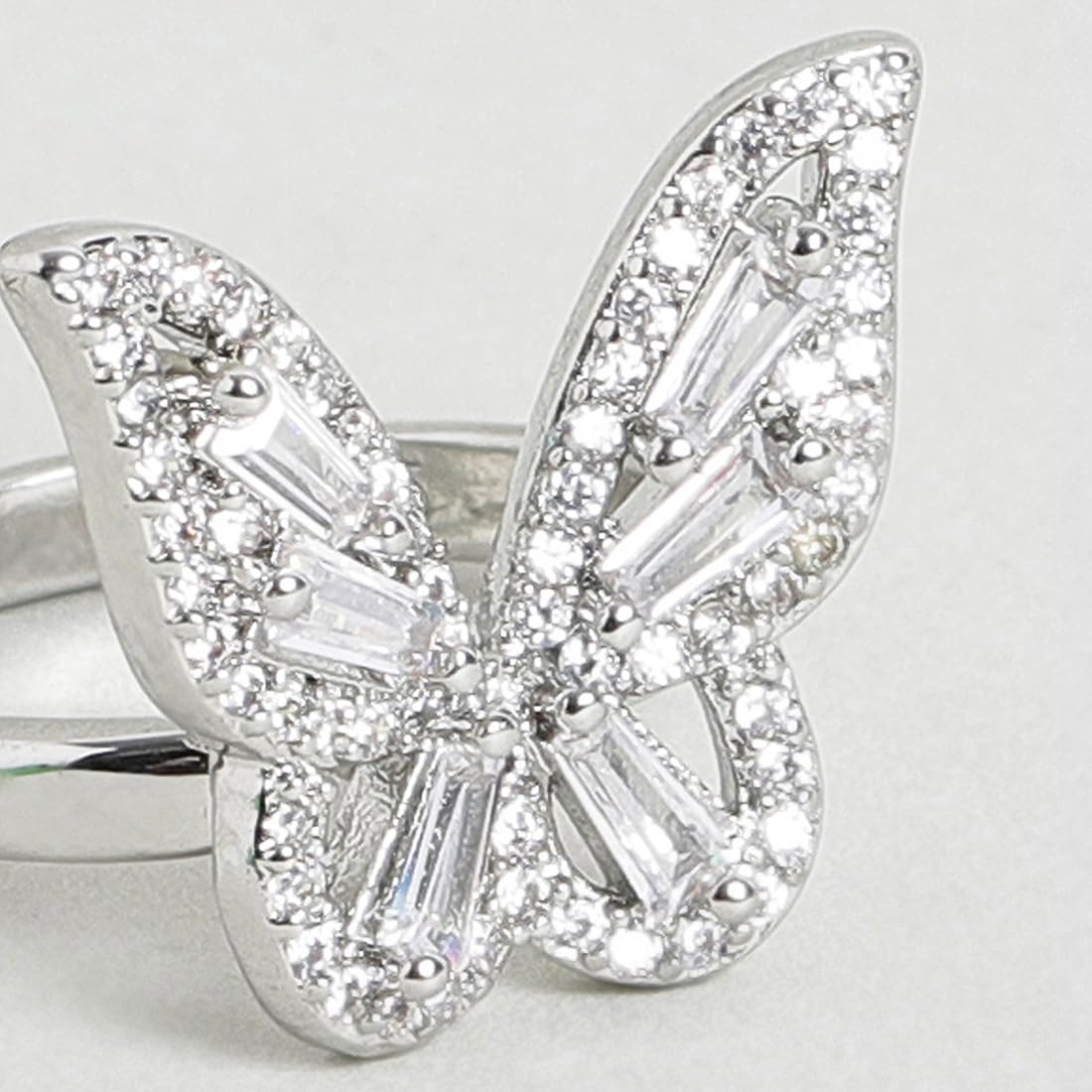 El Regalo Cubic Zirconia Butterfly Ring Sparkling Crystal Bow-Knot Knuckle Adjustable Ring for Girls & Women
