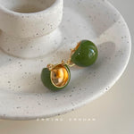 El Regalo Chunky 18K Gold Plated Enamel Hoop Earrings for Women & Girls | Elegant Bold Teardrop Huggie Hoops | Fancy Western Statement Jewellery | Glossy Curved Design for Casual Wear, Office & Party (Emerald Forest Green)