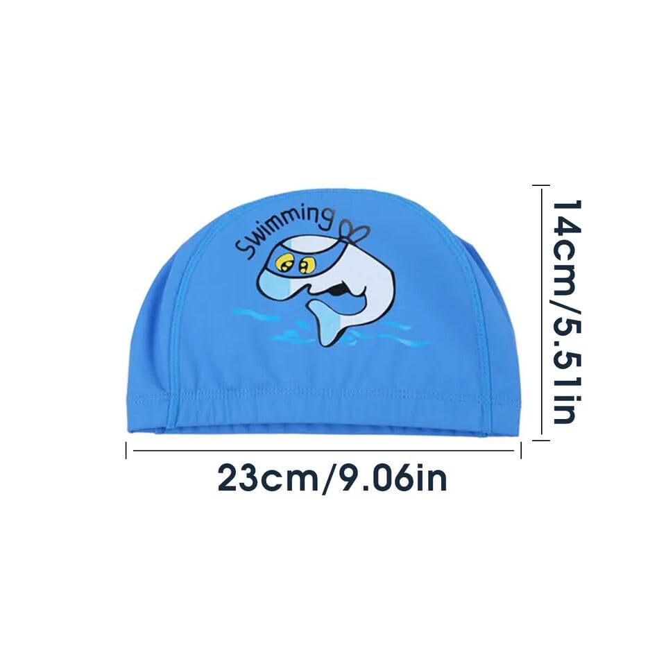 El Regalo 1PC of Cute Kids Dolphin PU Swimming Caps for Girls & Boys- Waterproof, Animal Print Swimming Cap (for Kids 6-12 Years) (Blue Fish Swim Cap)