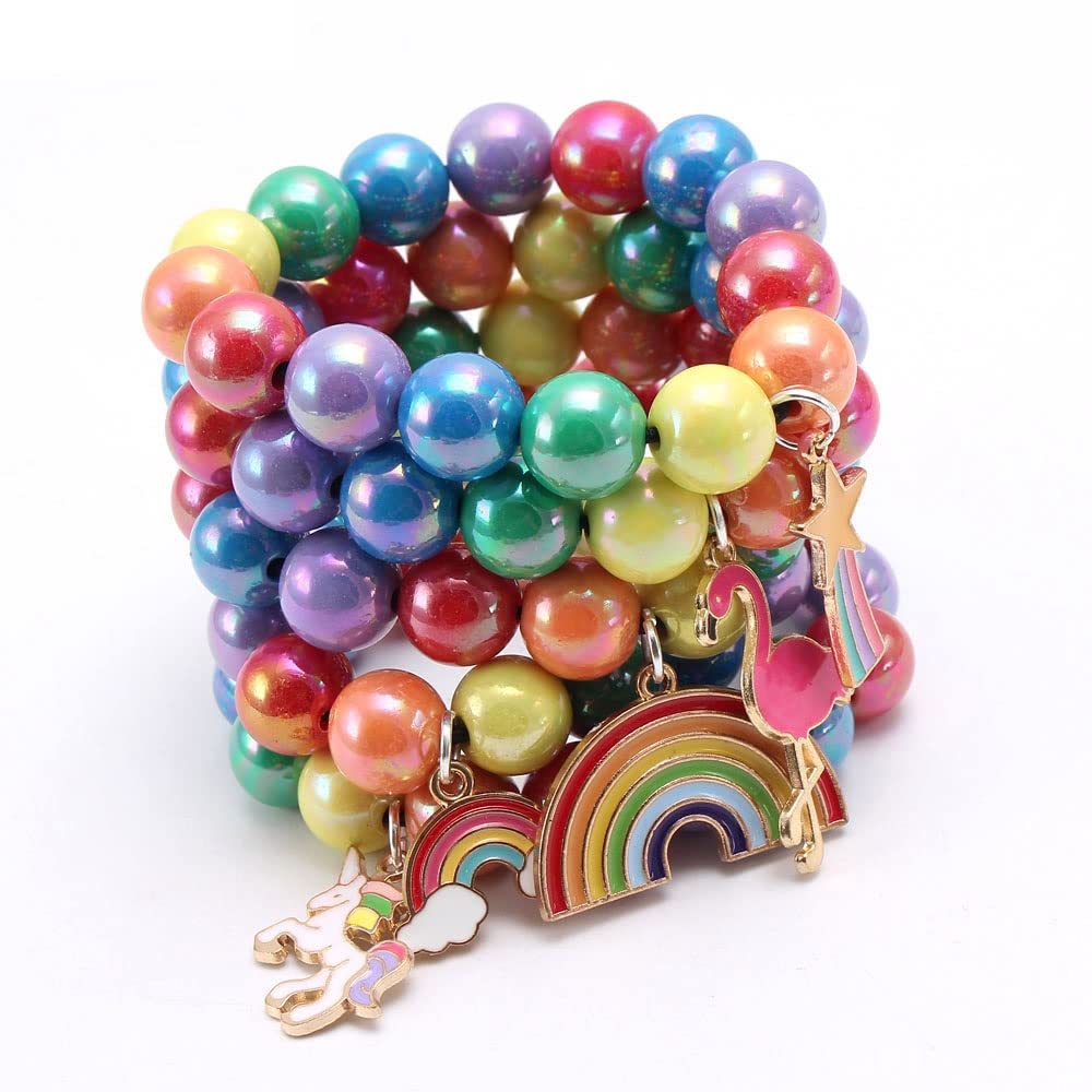 El Regalo 2PCs Girls Kids Rainbow Beads Charms Bracelets Set- Heart, Unicorn, Mermaid, Rainbow, Star charms for Baby Toddler Girls Kids (Star & Heart)
