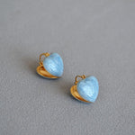 El Regalo Heart Hoops Earrings- Vintage Fashionable Bliss Heart Clip Double-sided Enamel Glaze Eternal Elegance Love Earrings for Women & Girls (Glazed Blue)