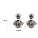 El Regalo Beautiful Double Sided Pearl Earrings for Women - Elegant Crown Rhinestone Front Back Studs | Korean Style Moti Earrings (Silver Grey)
