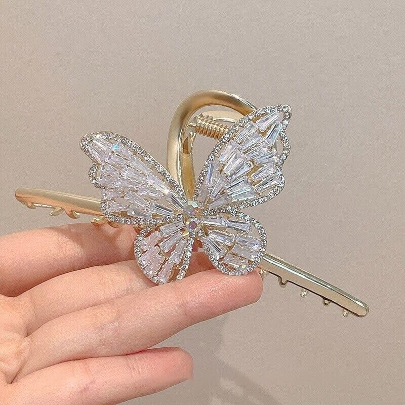 El Regalo Fancy Large Shark Hair Clutcher Clip - Metal Rhinestone Crystals Butterfly Hair Claw for Women - Wedding/Party Hair Accessories