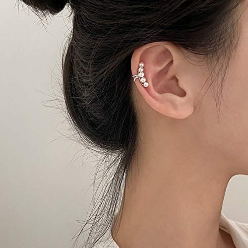 El Regalo 2PCs Tiny Pearl Cuff Cartilage Non-Pierced Clip On Earrings for Girls & Women- Vintage Pearl Clip Earrings (1 Silver+ 1 Golden)