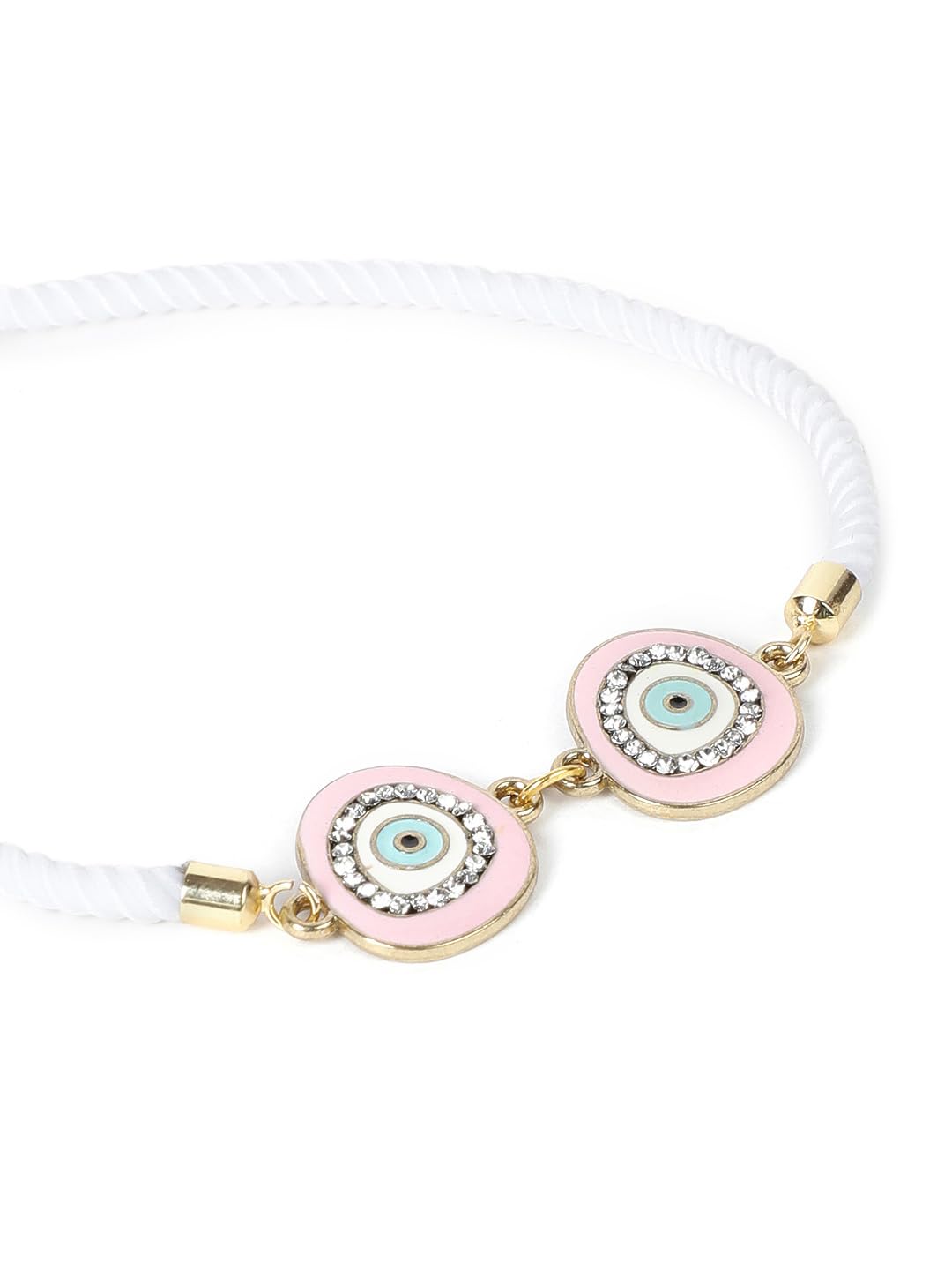 El Regalo 2PCs Designer Evil Eye CZ Rakhi Combo Set for Brothers/Bhaiya-Bhabhi/Brother-Nephew with Roli Chawal, Rakhi Message Card in Rakhi Gift Box (Blue & Pink)