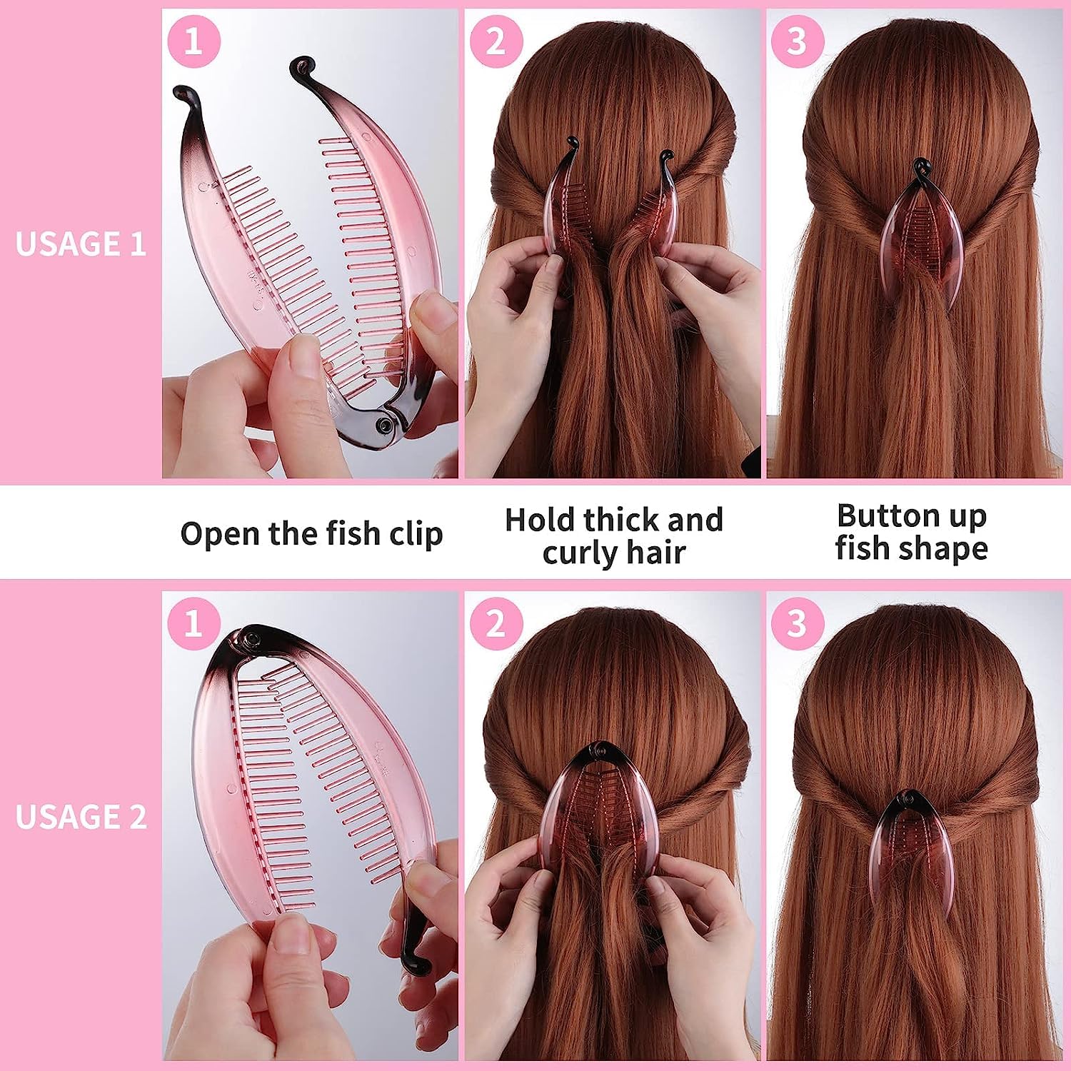 El Regalo 4 Pcs Fishtail Banana Hair Clips, Big Gradient colours French Banana Clip Hair Combs for Women Girls, Retro Plastic Fishtail Clip Comb Grips Clamp Hair Accessories