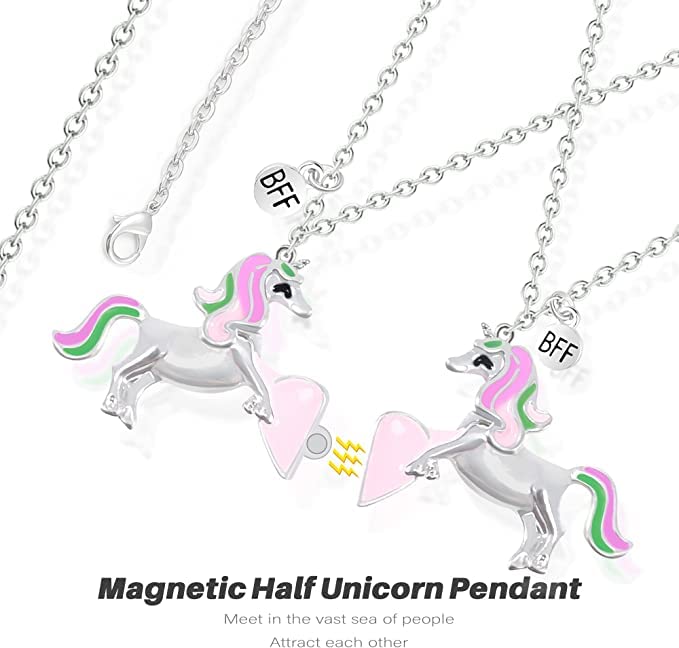 El Regalo Best Friend Forever 2Pcs-Split Magnetic Matching Bff Pendant Necklaces Set- Unicorns, Whales, Koalas Pendant Friendship Necklaces For Girls (Unicorns Bff Necklace)
