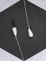 El Regalo 1 Pair Long Needle- Threader Earrings- Trendy, Contemporary, Fashionable Sui Dhaaga Earrings with Pearl-Shell, Butterfly, Pearl Drops, Heart, Mermaid Charms (Silver Drop Pearl Threader)