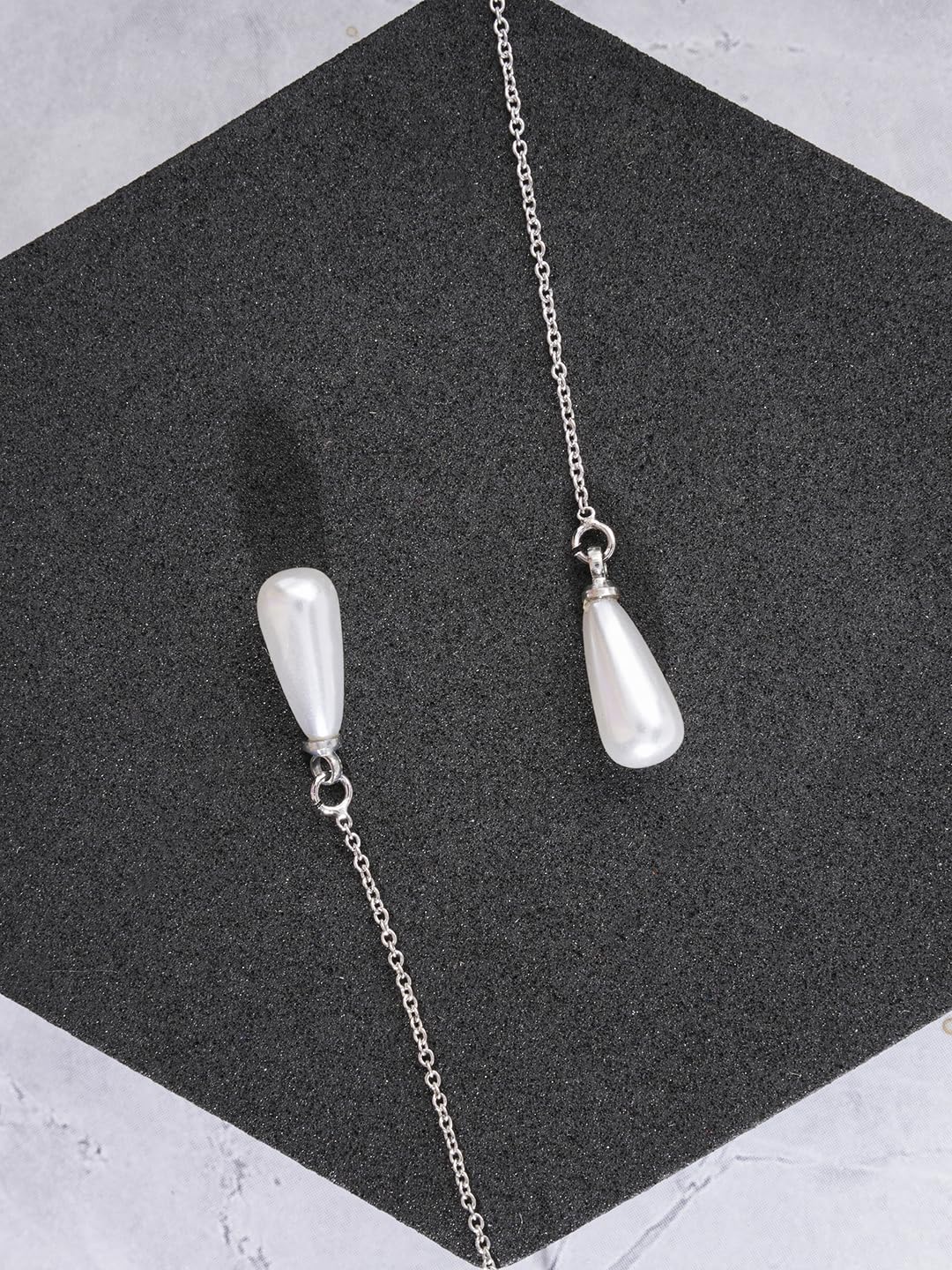 El Regalo 1 Pair Long Needle- Threader Earrings- Trendy, Contemporary, Fashionable Sui Dhaaga Earrings with Pearl-Shell, Butterfly, Pearl Drops, Heart, Mermaid Charms (Silver Drop Pearl Threader)