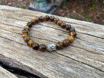 El Regalo 1PC Natural Tiger Eye Beads Stretch Unisex Bracelet for men & Women with Hamsa Hand, Rudraksha, Elephant & Budhdha Charms (Budhdha Tiger Eye Bracelet)