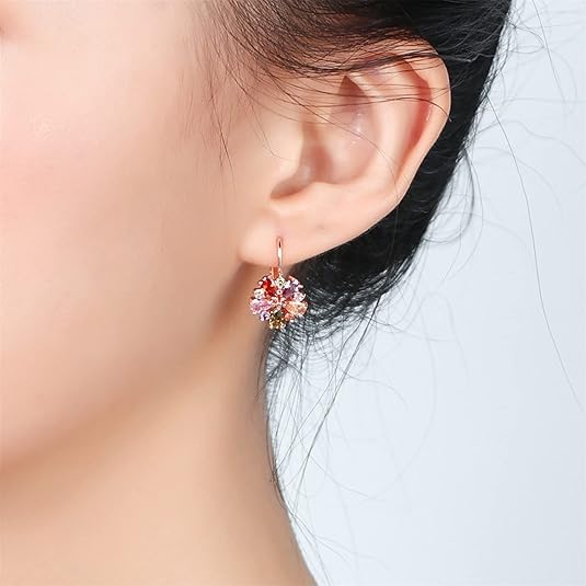 El Regalo Elegant Sparkling Colorful Cubic Zirconia Flower Earrings For Teen Girls/Women- AAA Swiss Cubic Zirconia Flower Multicolour Earrings
