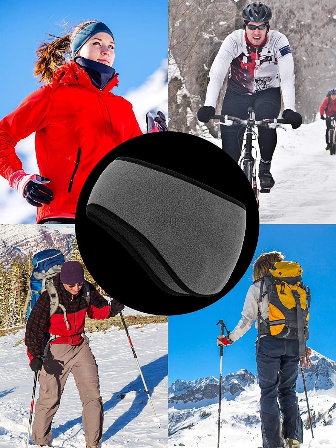El Regalo 2 PCs Fleece Ear Warmers Headband Winter Ear Muffs for Men Women Kids in Cold Weather, Running Yoga Skiing Riding Bike Ear Cover (Navy Blue & Grey)