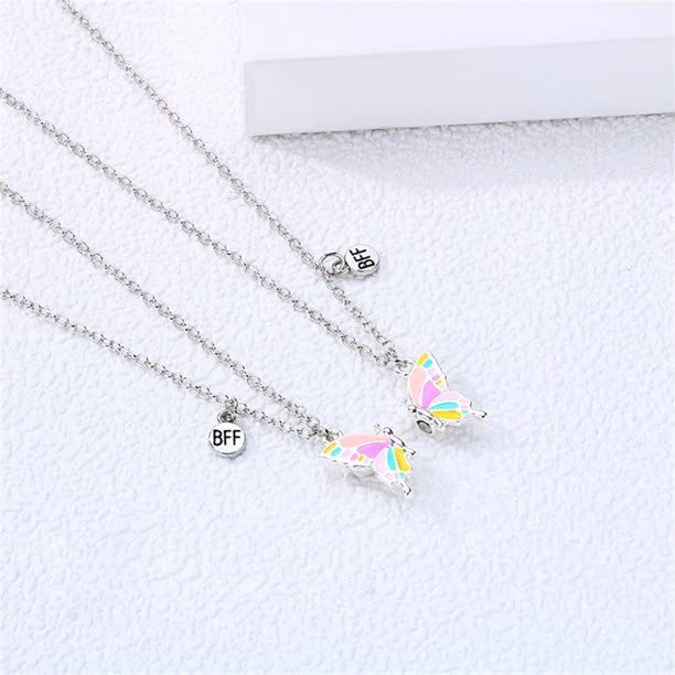 El Regalo Magnetic Butterfly BFF Necklaces for 2, Enamel Butterfly Friendship Magnetic Necklace for Teen Girls Women - Gift for Best Friends/Besties/Sisters (Multi Color Butterflies)