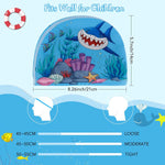 El Regalo 2 PCs Swim Cap Kids/Toddlers, Comfortable Breathable Polyester Fabric Swimming Caps Cute Cartoon Dolphin, Shark, Owl, Mermaid Fairy, Unicorn, Giraffe Swim Caps (Mermaid & Blue Owl)