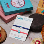 El Regalo 2PCs Rakhi Combo Set for Bhai-Bhabhi or Bhai-Bhatija/Bhatiji- 2 Evil Eye Rakhis Set with Roli Chanwal, Rakhi Card in Rakhi Gift Box (Option-5)