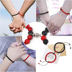 El Regalo 2PCs Magnetic Natural Stones Unisex Bracelets for Couples, Best Friend, Boyfriend & Girlfriend, Long Distance Connecting Bracelets Set- Valentines Day Gift (Red & Black)